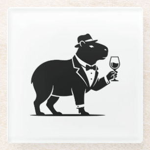 Posavasos De Vidrio Copa de vino divertida de capybara minimalista mod