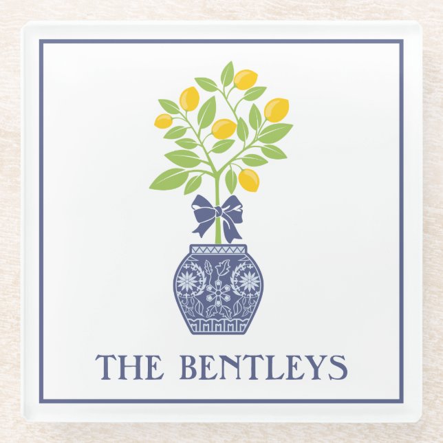 Posavasos De Vidrio Copas de vidrio de limón de Chinoiserie (Anverso)