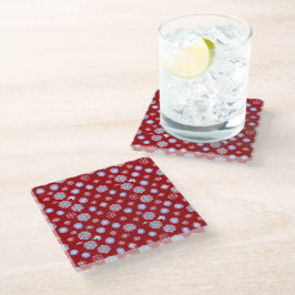 Posavasos De Vidrio Copo de Nieve Antiguo sobre Rojo