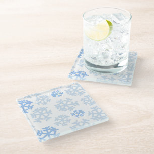 Posavasos De Vidrio Copo de nieve azul y blanco