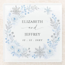 Copo de Nieve Floral Azul Plateado Boda de Inviern