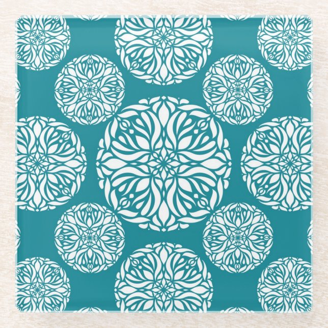 Posavasos De Vidrio Copo de nieve floral del invierno (Anverso)