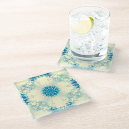 Posavasos De Vidrio Copo de nieve helado de invierno azul congelado en