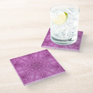 Posavasos De Vidrio Copo de nieve rosa de color rosa con caleidoscopio