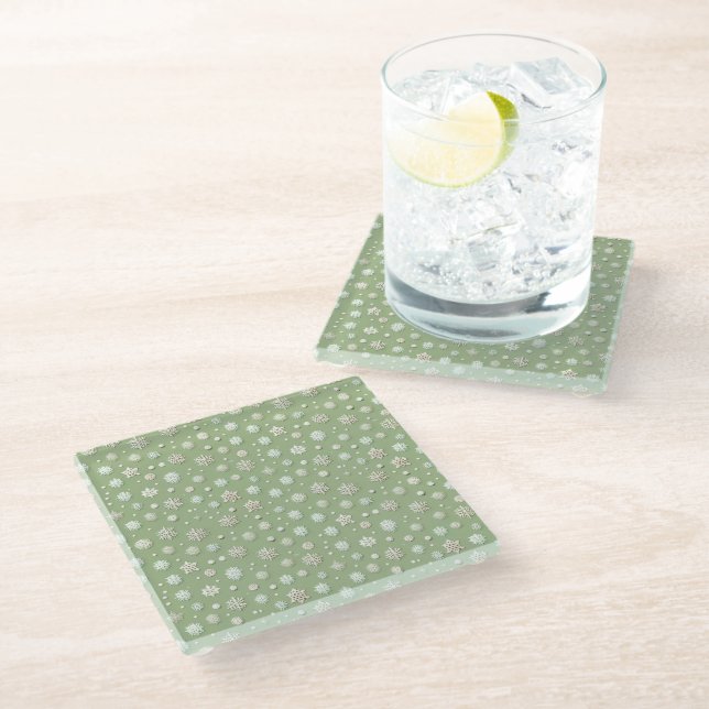 Posavasos De Vidrio Copo de nieve sobre menta (Angular)