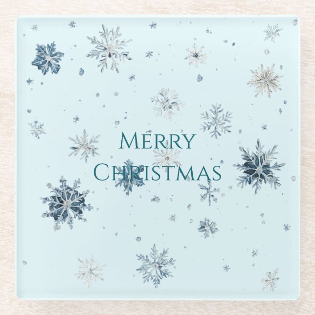 Posavasos De Vidrio Copos de Navidad Azul Claro  (Anverso)