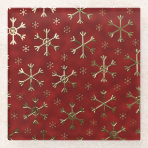 Posavasos De Vidrio Copos de Navidad de metal rojo y dorado