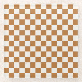 Posavasos De Vidrio Copper and eggshell checkerboard pattern
