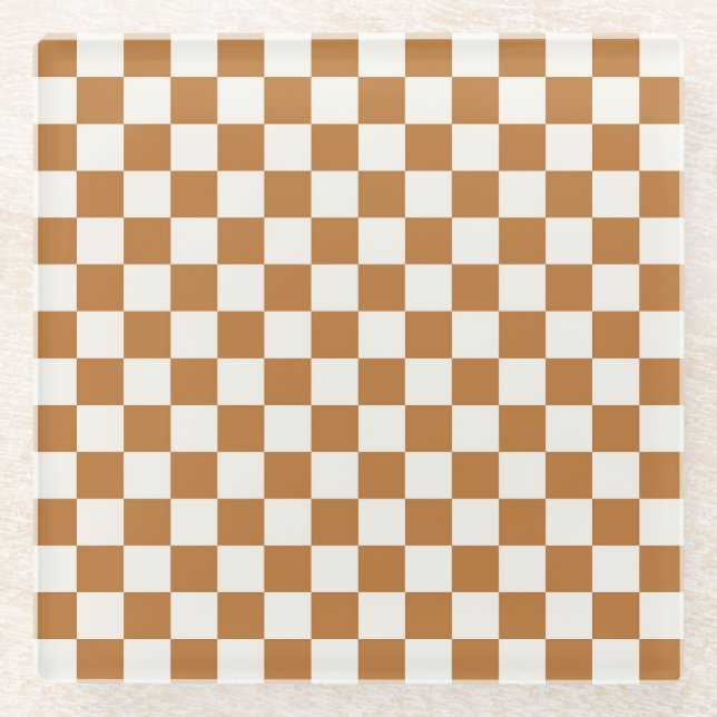Posavasos De Vidrio Copper and eggshell checkerboard pattern (Anverso)
