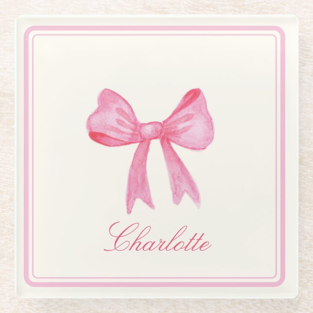 Posavasos De Vidrio Coquette Pink Bow (Anverso)