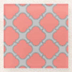 Posavasos De Vidrio Coral de quatrefoil y gris