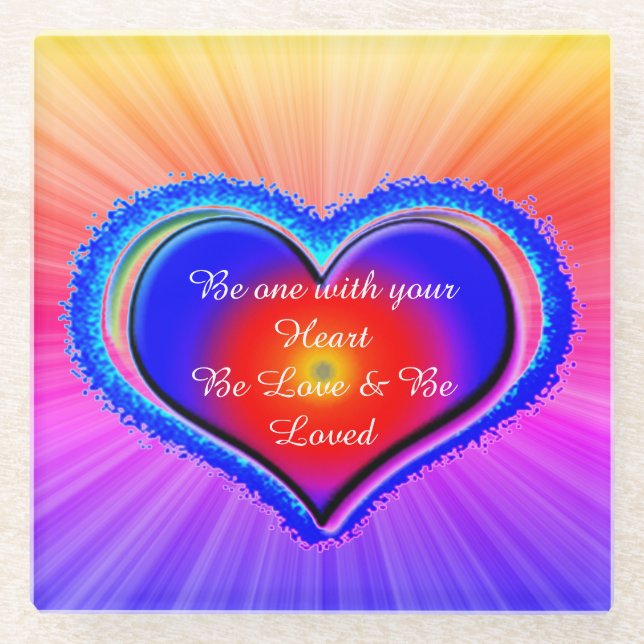 Posavasos De Vidrio Corazón arcoiris (Anverso)