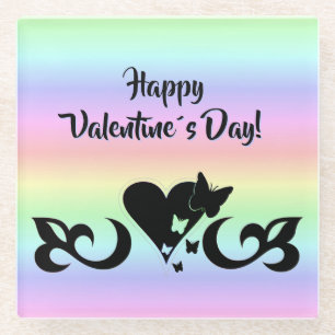 Posavasos De Vidrio Corazón con mariposa y lirio