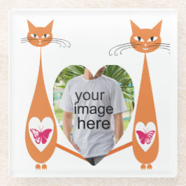 Posavasos De Vidrio Corazón de amor para gato editable - Diseño de tex