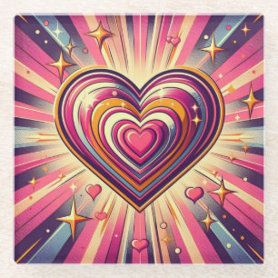 Posavasos De Vidrio Corazón de arte pop de los años 70/San Valentín
