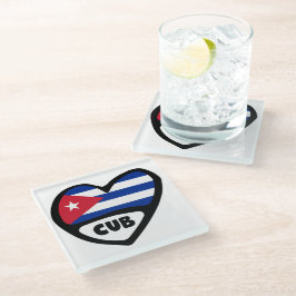 Posavasos De Vidrio Corazón de bandera del código del país de Cuba, CU