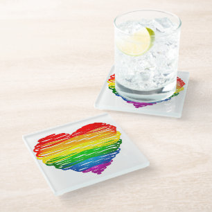 Posavasos De Vidrio Corazón de colores de arcoíris de SlipperyJoe gara