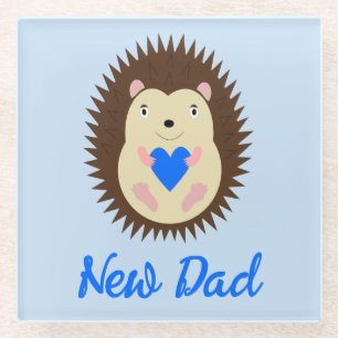 Posavasos De Vidrio Corazón de erizo azul Niño Nuevo Papá