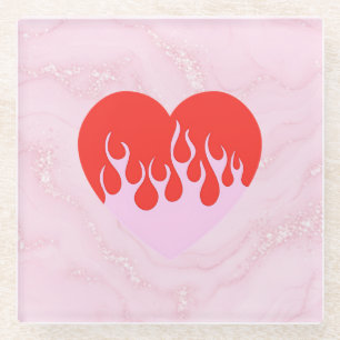 Posavasos De Vidrio Corazón de Fuego