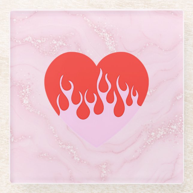 Posavasos De Vidrio Corazón de Fuego (Anverso)