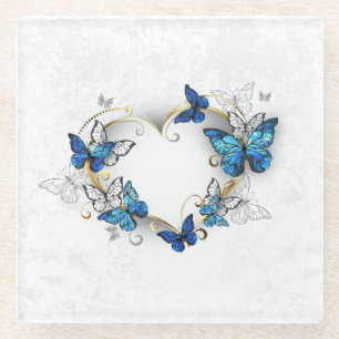 Posavasos De Vidrio Corazón de joyas con mariposas Morfo