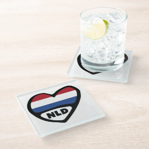 Posavasos De Vidrio Corazón de la bandera de los Países Bajos, NLD