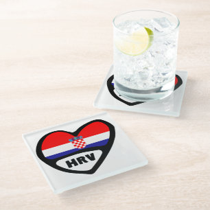 Posavasos De Vidrio Corazón de la bandera del país de Croacia Hrvatska