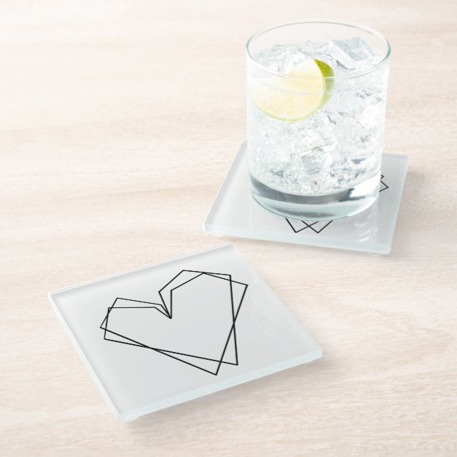 Posavasos De Vidrio Corazón de línea simple doble negro blanco (Angular)