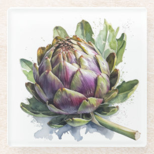 Posavasos De Vidrio Corazón del Jardín: Artichoke en acuarela