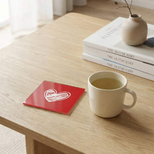 Posavasos De Vidrio Corazón Elegante Blanco Y Rojo