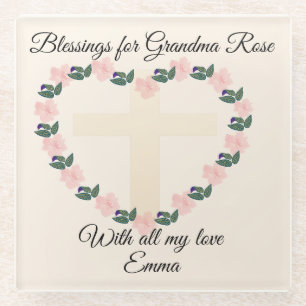 Posavasos De Vidrio Corazón Floral Bendición del Día de la Madre para 