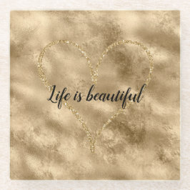 Posavasos De Vidrio Corazón Purpurina de Oro Antiguo