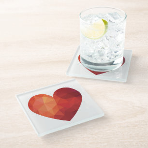 Posavasos De Vidrio Corazón rojizo de origami