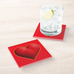 Posavasos De Vidrio Corazón Rojo Brillante 3-D