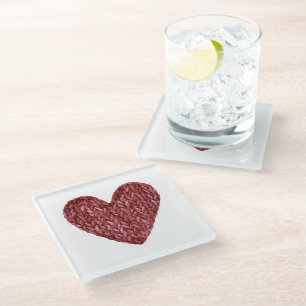 Posavasos De Vidrio Corazón Rojo de Tejido Falso