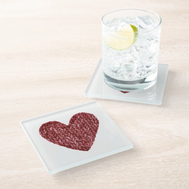 Posavasos De Vidrio Corazón Rojo de Tejido Falso (Angular)