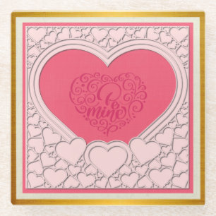 Posavasos De Vidrio Corazón Rosa Elegante Feliz Día de San Valentín co