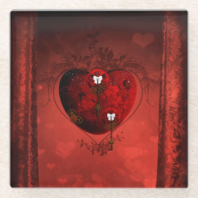 Posavasos De Vidrio Corazón Steampunk (Anverso)