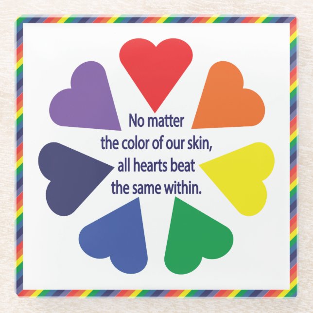 Posavasos De Vidrio Corazones arcoiris (Anverso)