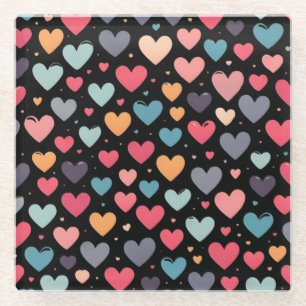 Posavasos De Vidrio Corazones coloridos día de San Valentín