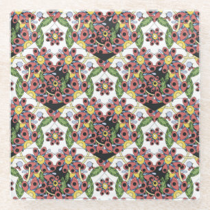 Posavasos De Vidrio Corazones Coloridos, Patrón Romántico Sin Marea.