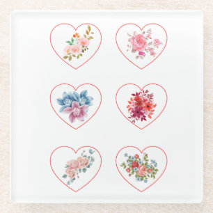 Posavasos De Vidrio Corazones con flores