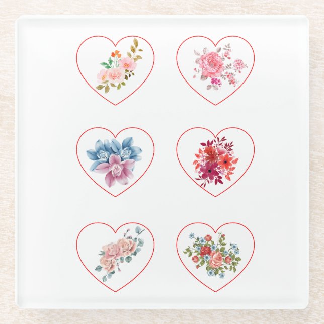 Posavasos De Vidrio Corazones con flores (Anverso)