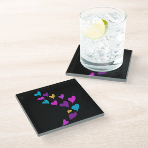 Posavasos De Vidrio Corazones cortos goteando negro rosa azul amarillo