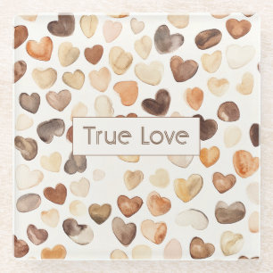 Posavasos De Vidrio Corazones de amor verdadero de café con crema