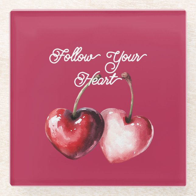 Posavasos De Vidrio Corazones de Cereza Rojos (Anverso)
