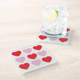 Posavasos De Vidrio Corazones de Día de San Valentín rojo y rosa