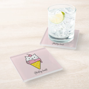 Posavasos De Vidrio Corazones de fusión - Gato de crema de hielo de ve