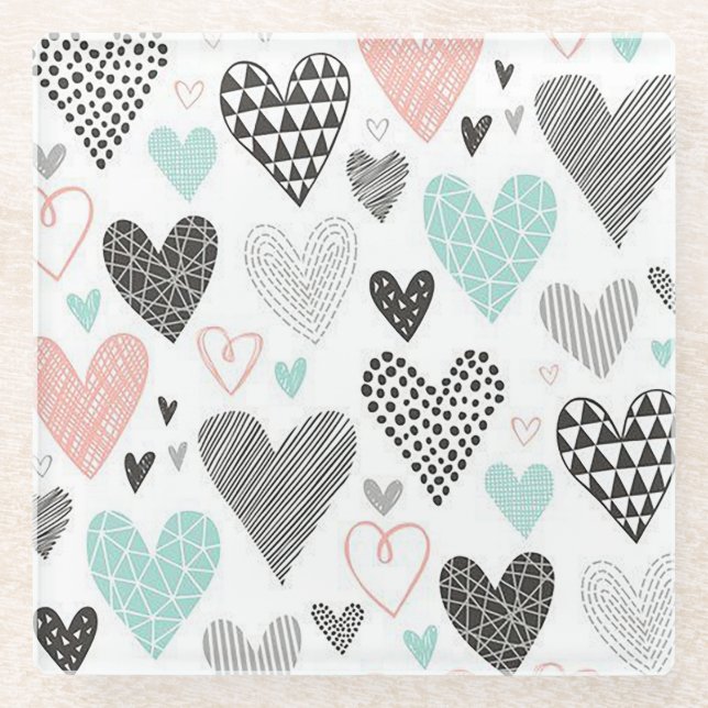 Posavasos De Vidrio Corazones de multidiseño (Anverso)