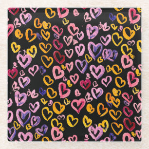 Posavasos De Vidrio Corazones en Abundancia: Patrón Continuo de Acuare